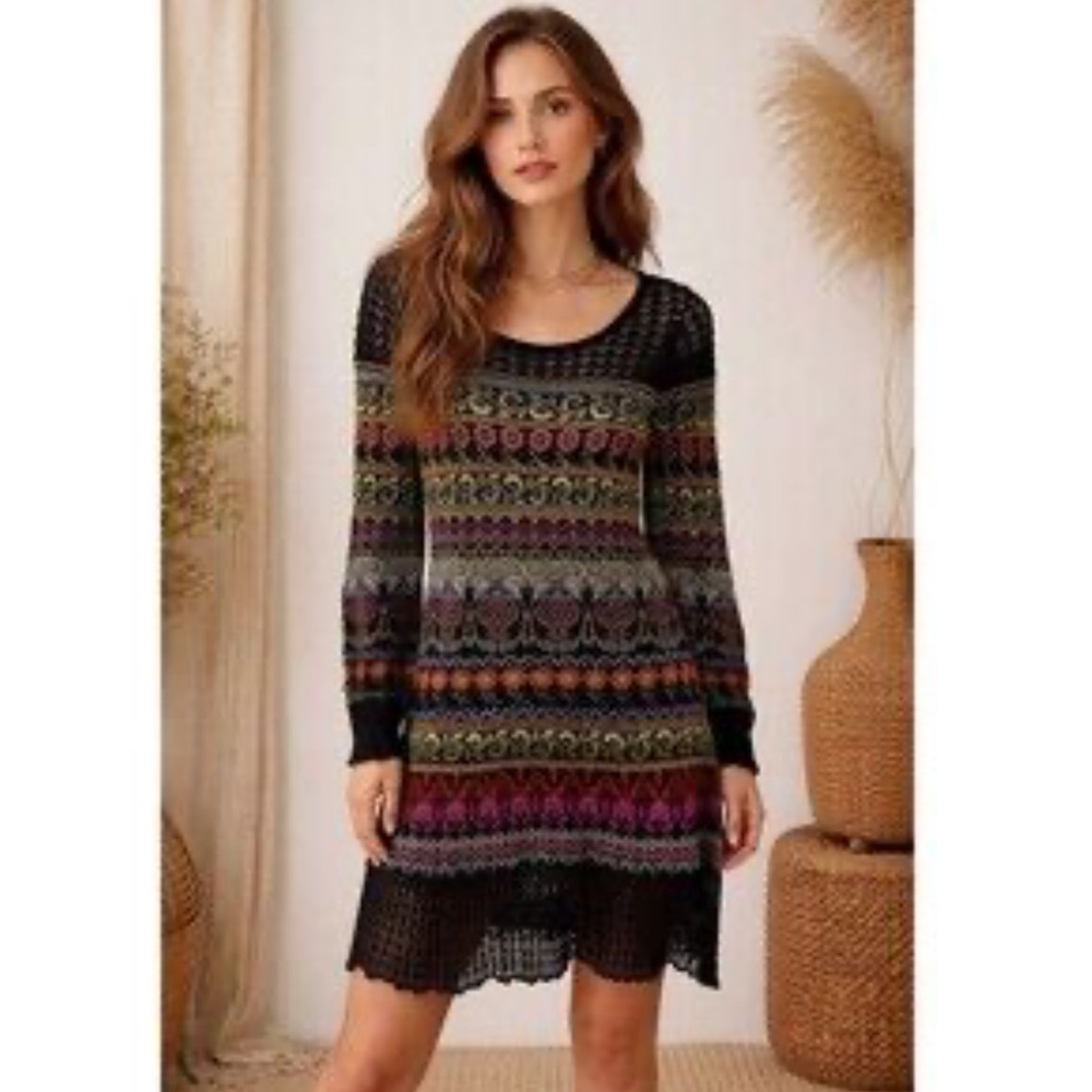 Peruvian Connection Vibrant Patterned Long Sleeve… - image 1